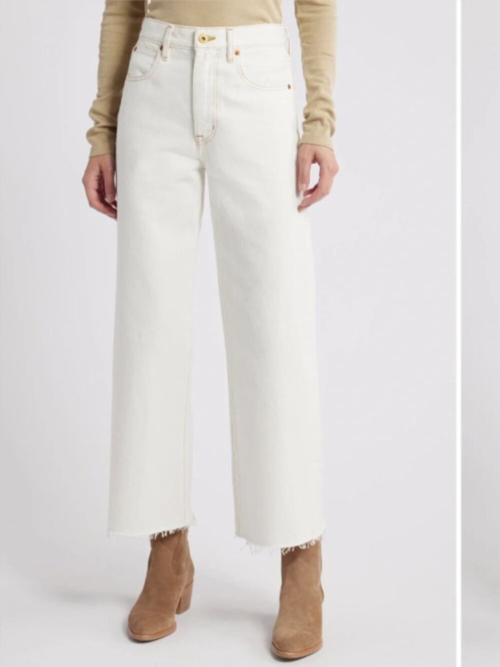 SLVRLAKE Grace Crop High Waist Wide Straight Leg Raw Hem Jeans Natural White 27